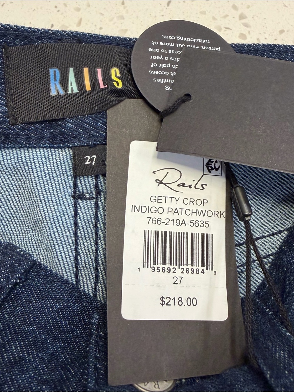 Rails Getty Crop Jeans Indigo Patchwork Wide Leg Raw Hem Womens 27 NWT - Picture 3 of 15